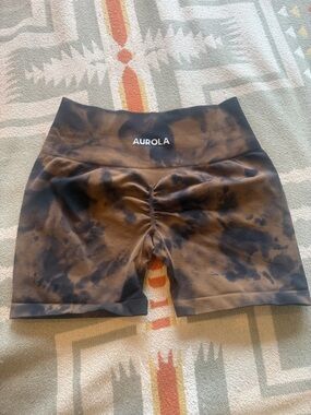 Aurola Brown Tie-Dye High-Waist Bike Shorts